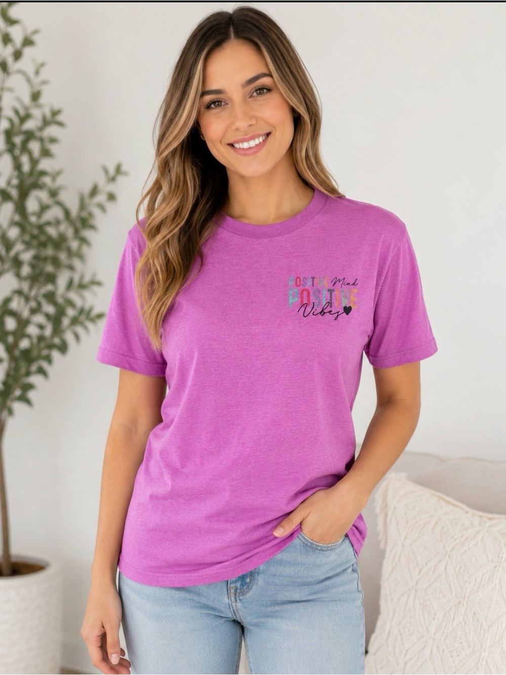 Bright Magenta Graphic Tee with Colorful Chest Print